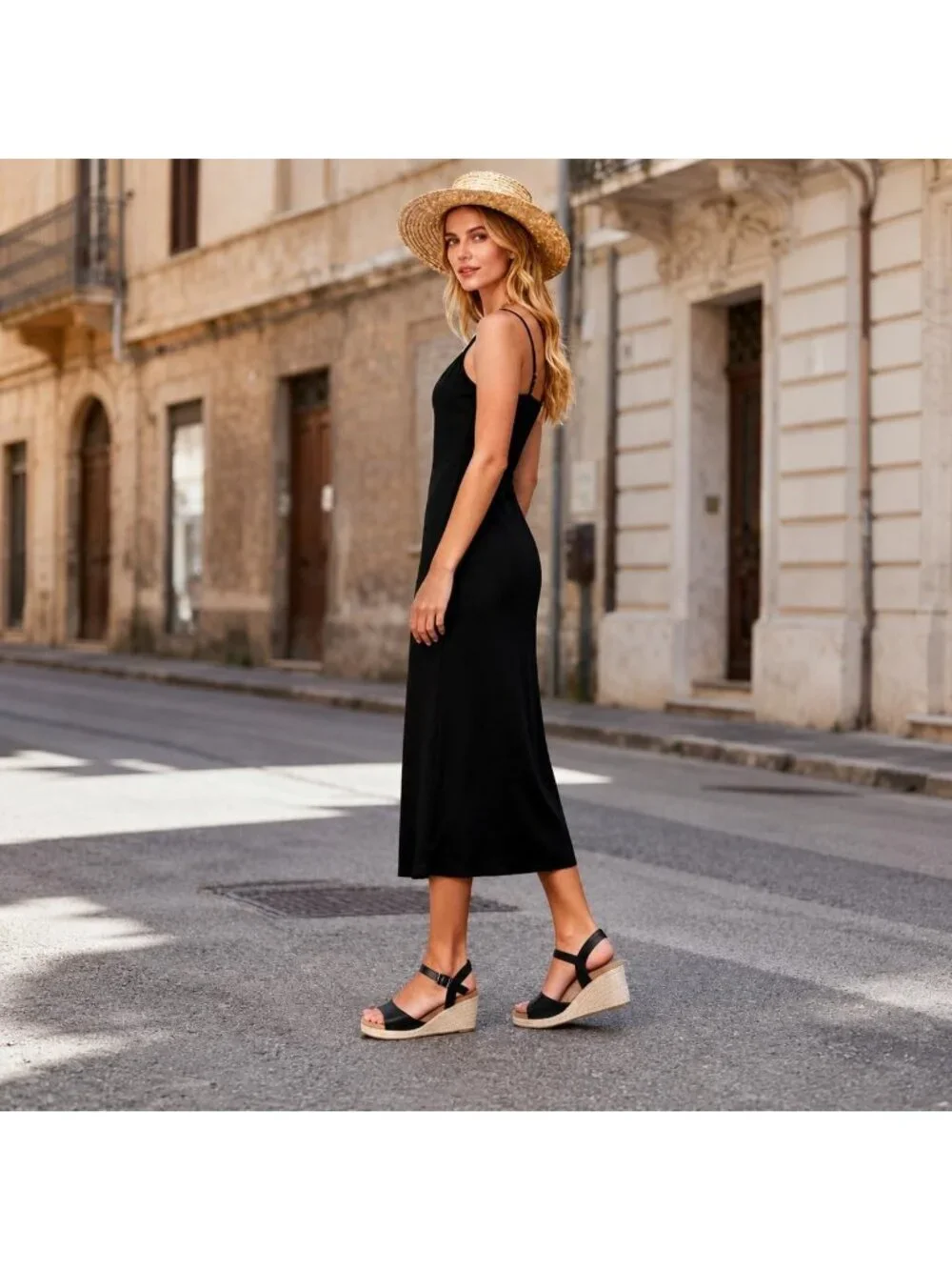 Women's Black Summer Comfortable Adjustable Ankle Strap with Buckle Heel Sandals